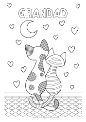 Free colouring Heart Cat I love you. Animal Dogs and cats
