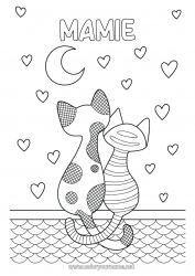 Coloriage enfant Coeur Chat Je t'aime Animal Chiens et chats