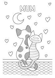 Free colouring Heart Cat I love you. Animal Dogs and cats