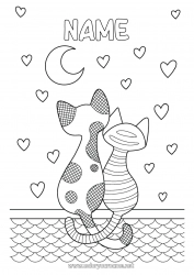 Free coloring Heart Cat I love you Animal Dog and cat