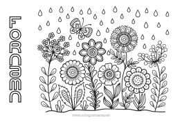 Gratis färgläggning Blommor Vår Fjäril Insekter