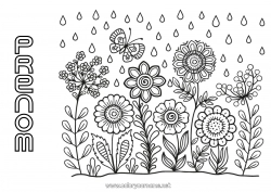 Coloriage gratuit Fleurs Printemps Papillon Insectes