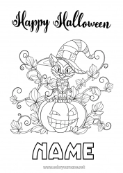 Free coloring Pumpkin Black cat Cat Halloween Dog and cat Inscription 