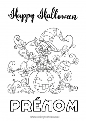 Coloriage gratuit Citrouille Chat noir Chat Halloween Chiens et chats Inscription "halloween"