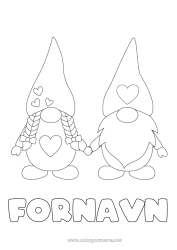 Farvelægningssiden tilpasning Hjerte Jeg elsker dig. Gnomes Valentinsdag