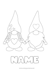 Colouring to customise Heart I Love You. Gnome Valentine's Day