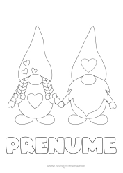 Pagină de colorat personalizată Inimă Te iubesc. Gnomă Ziua Îndrăgostiților