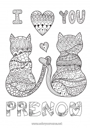 Coloriage gratuit Coeur Chat Je t'aime Animal Saint valentin Chiens et chats