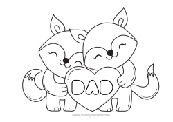 Free colouring Heart Fox I love you. Animal Forest animals