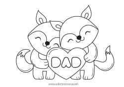 Child coloring page Heart Fox I love you Animal Forest animals