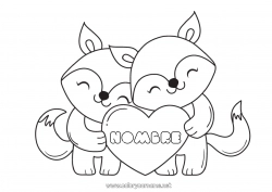 Niño página para colorear Corazón Zorro Te amo Animales Animales del bosque