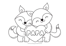 Colorear gratis Corazón Zorro Te amo Animales Animales del bosque