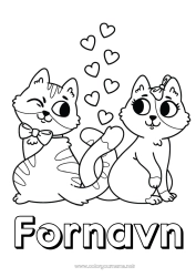 Gratis farvelægning Hjerte Kat Jeg elsker dig. Dyr Valentinsdag Hunde og katte