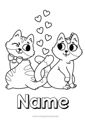 Colouring to customise Heart Cat I Love You. Animal Valentine's Day Dogs And Cats Bow Tie