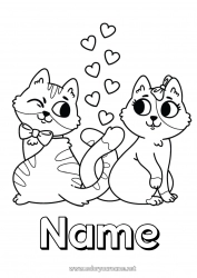 Free coloring Heart Cat I love you Animal Valentine's Day Dog and cat