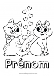 Coloriage gratuit Coeur Chat Je t'aime Animal Saint valentin Chiens et chats