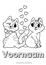 Kleurplaat aanpassen Hart Kat Ik hou van jou Dier Valentijnsdag Honden en katten