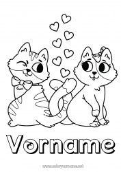 Malvorlage anpassen Herz Katze Ich liebe dich Tier Valentinstag Hunde und Katzen