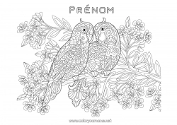 Coloriage à personnaliser Oiseau Je t'aime Animal Perroquet Oiseaux et mammifères volants