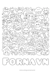 Gratis farvelægning Kawaii Forår Kanin Symboler Komplekse farvelægninger Skovens dyr