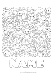 Free colouring Cute Spring Rabbit Symbols Complex colouring pages Forest animals