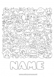 Free drawing Kawaii Spring Bunny Symbols Complex coloring pages Forest animals