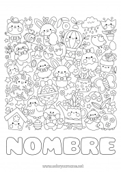 Colorear para personalizar Kawaii Primavera Conejo Simbolos Dibujos complejos para colorear Animales del bosque