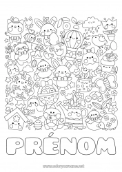 Dessin gratuit Kawaii Printemps Lapin Symboles Coloriages complexes Animaux de la forêt