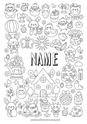 Free drawing Kawaii Spring Easter eggs Easter Symbols Complex coloring pages