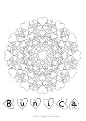 Pagină de colorat gratuită Inimă Mandala Tată Mama Bunica Bunicul Te iubesc.