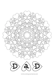 Free colouring Heart Mandala Dad Mum Grandma Grandad I love you.