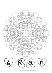 Free colouring Heart Mandala Dad Mum Grandma Grandad I love you.