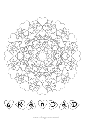 Free colouring Heart Mandala Dad Mum Grandma Grandad I love you.