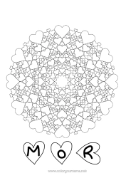 Gratis farvelægning Hjerte Mandala Far Mor Bedstemor Bedstefar Jeg elsker dig.