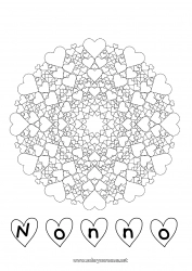 Pagina da colorare per bambini Cuore Mandala Papà Mamma Nonna Nonno Ti amo