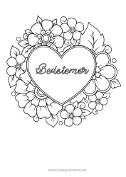 Gratis farvelægning Blomster Hjerte Mandala Jeg elsker dig. Stort hjerte