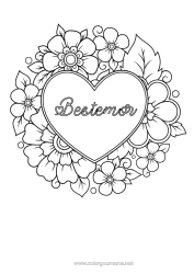 Gratis fargelegging Blomster Hjerte Mandala Jeg elsker deg. Stort hjerte
