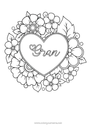 Free colouring Flowers Heart Mandala I love you. Big heart