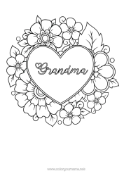 Free coloring Flowers Heart Mandala I love you Big heart
