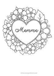 Gratis färgläggning Blommor Hjärta Mandala Jag älskar dig. Stort hjärta
