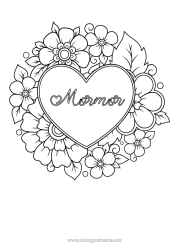 Gratis färgläggning Blommor Hjärta Mandala Jag älskar dig. Stort hjärta