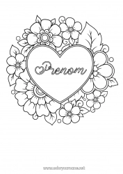 Coloriage à personnaliser Fleurs Coeur Mandala Je t'aime Grand coeur