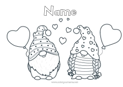 Colouring to customise Heart I Love You. Gnome Valentine's Day