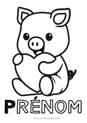 Dessin gratuit Coeur Cochon Je t'aime Animal Saint valentin Animaux de la ferme