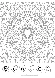 Pagină de colorat gratuită Inimă Mandala Tată Mama Bunica Bunicul Te iubesc.