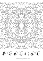Pagină de colorat gratuită Inimă Mandala Tată Mama Bunica Bunicul Te iubesc.