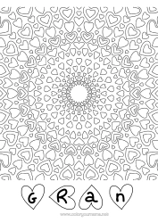 Free colouring Heart Mandala Dad Mum Grandma Grandad I love you.