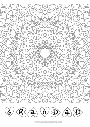 Free colouring Heart Mandala Dad Mum Grandma Grandad I love you.