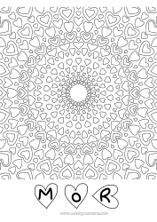 Gratis farvelægning Hjerte Mandala Far Mor Bedstemor Bedstefar Jeg elsker dig.