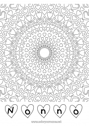 Pagina da colorare per bambini Cuore Mandala Papà Mamma Nonna Nonno Ti amo
